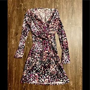 Long Sleeve Pink Multi-Color Wrap Dress